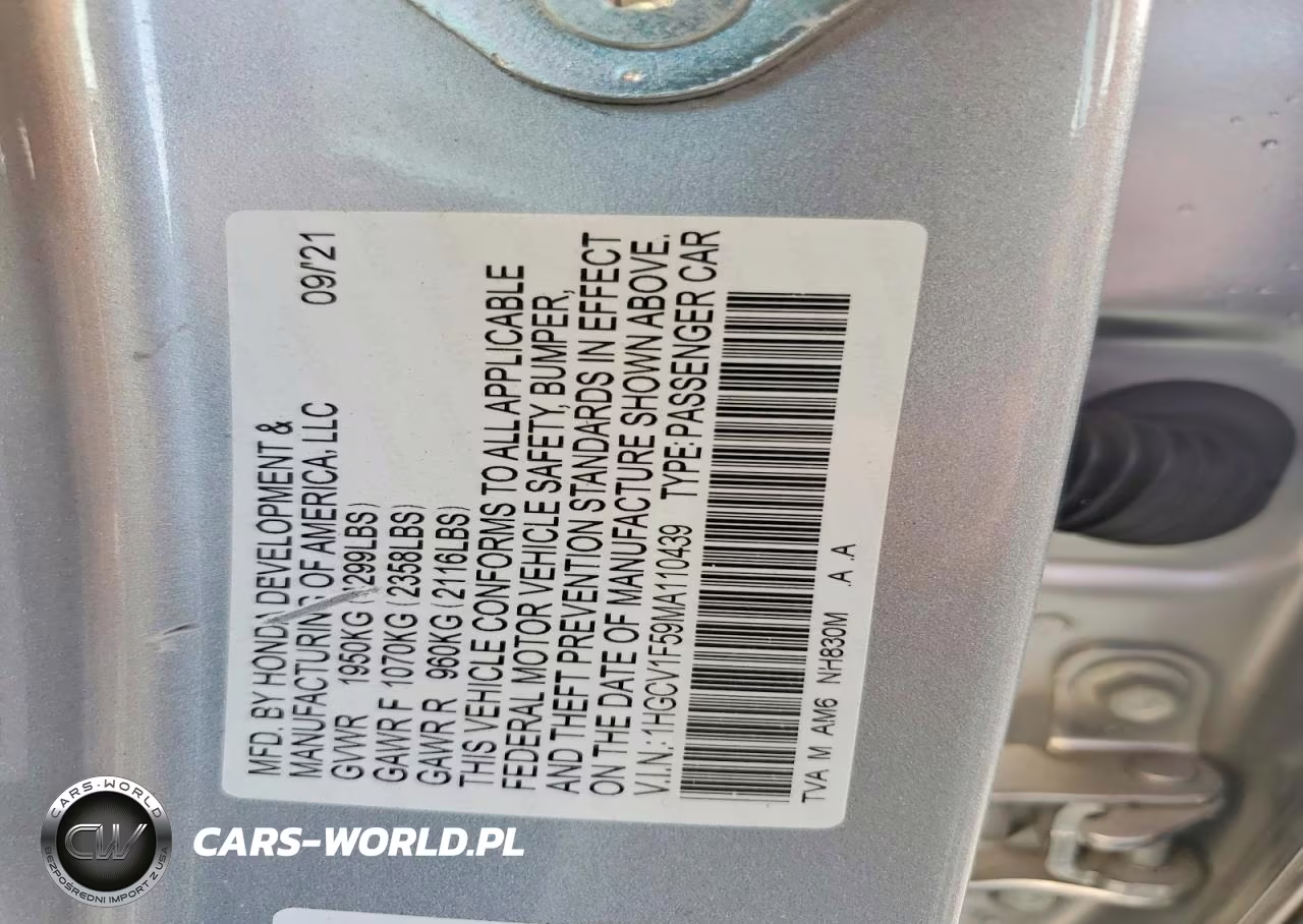 2021 Honda Accord Exl VIN:1HGCV1F59MA110439 - 12