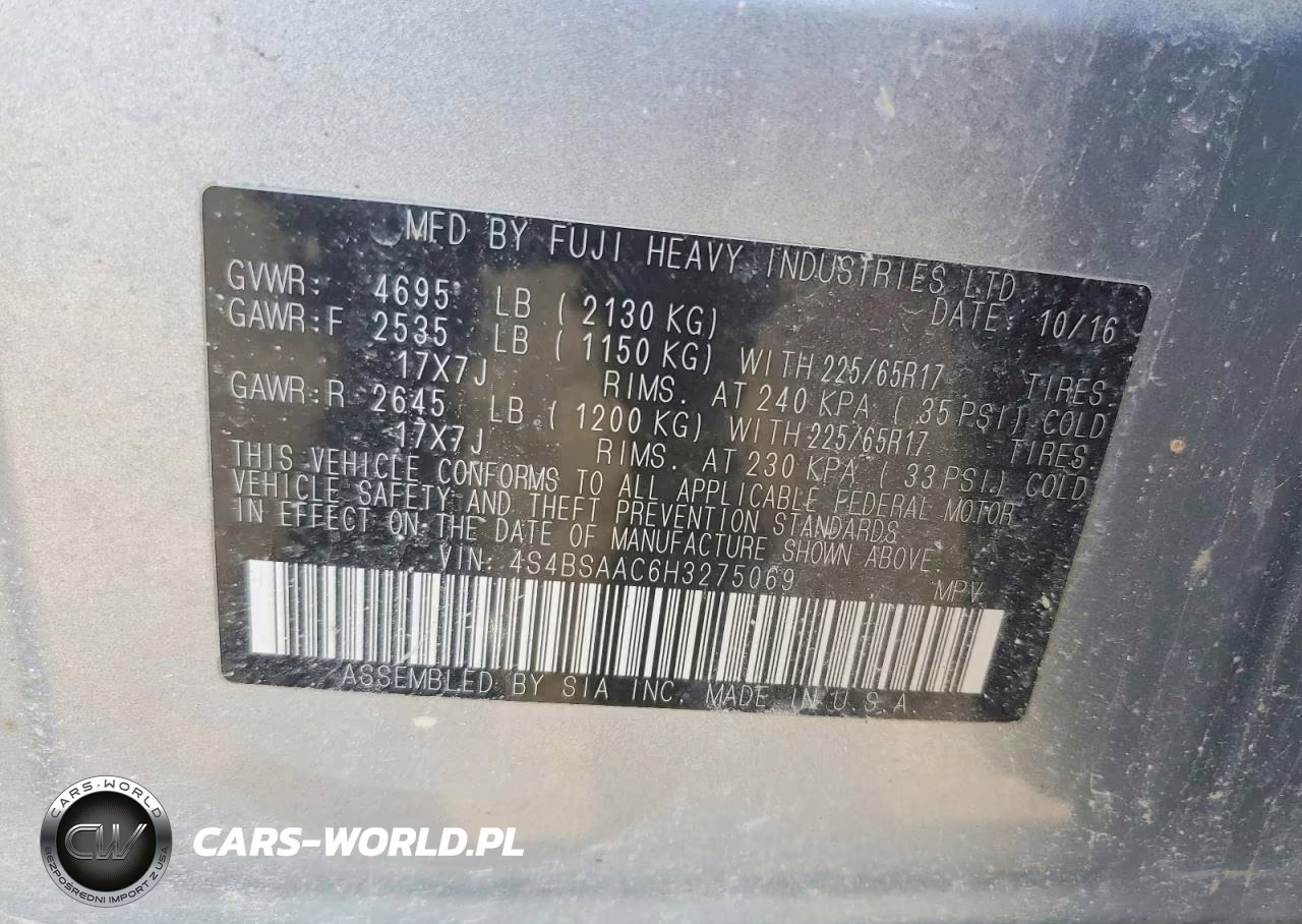 2017 Subaru Outback 2.5I VIN:4S4BSAAC6H3275069 - 13