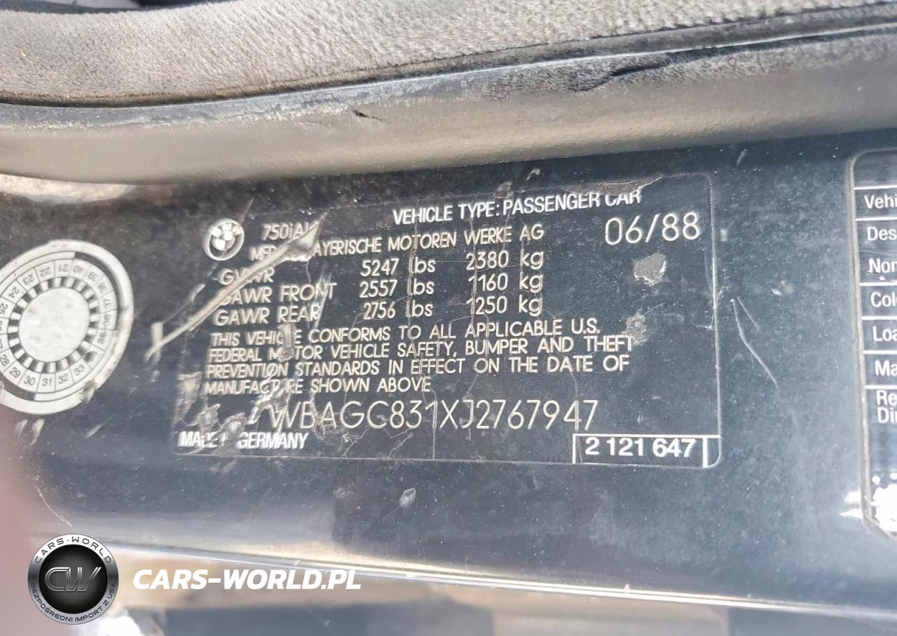 1988 BMW 750 Il VIN:WBAGC831XJ2767947 - 12