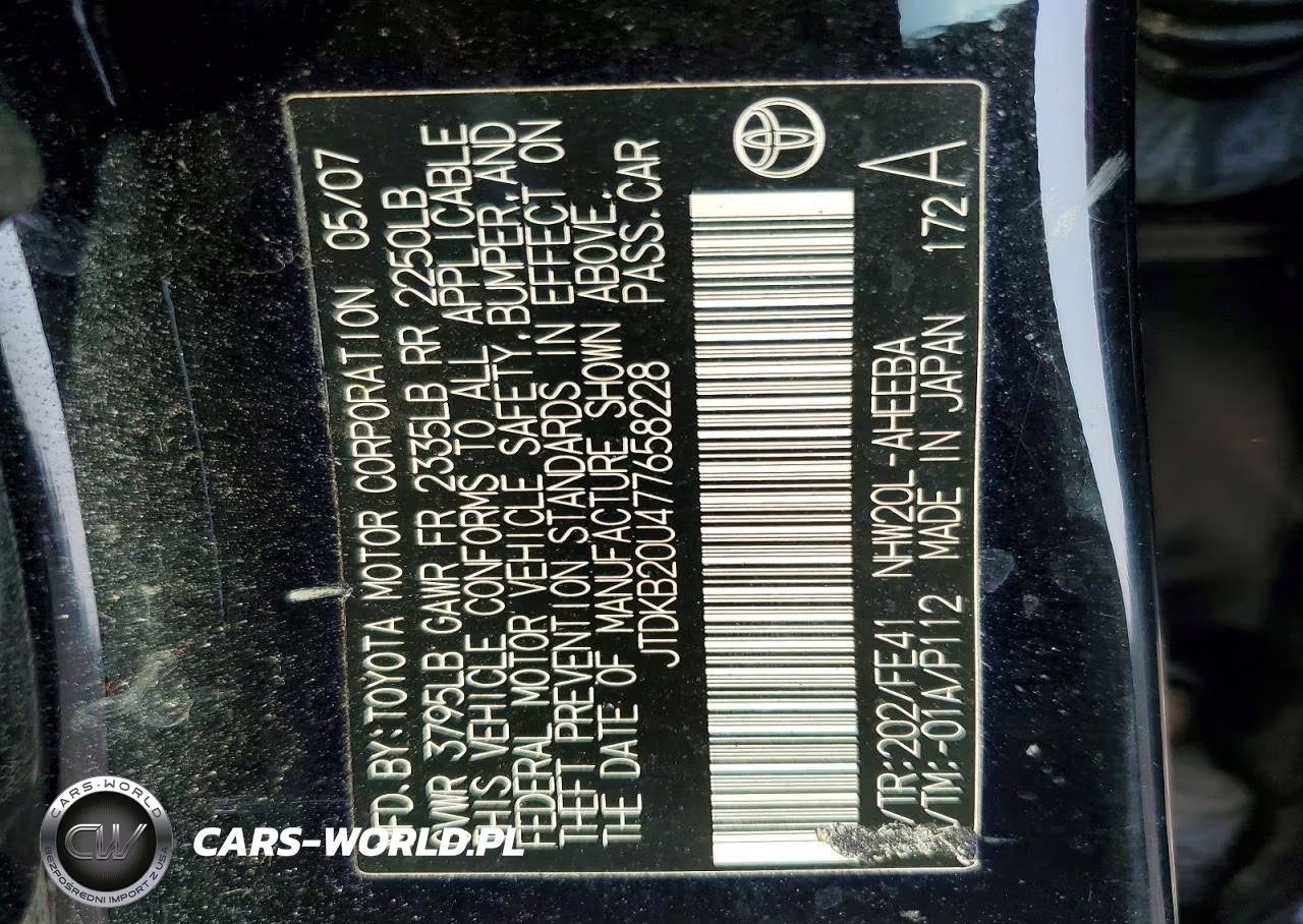 2007 Toyota Prius Base VIN:JTDKB20U477658228 - 12