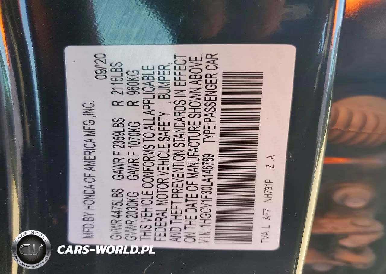 2020 Honda Accord Sport VIN:1HGCV1F30LA146789 - 12