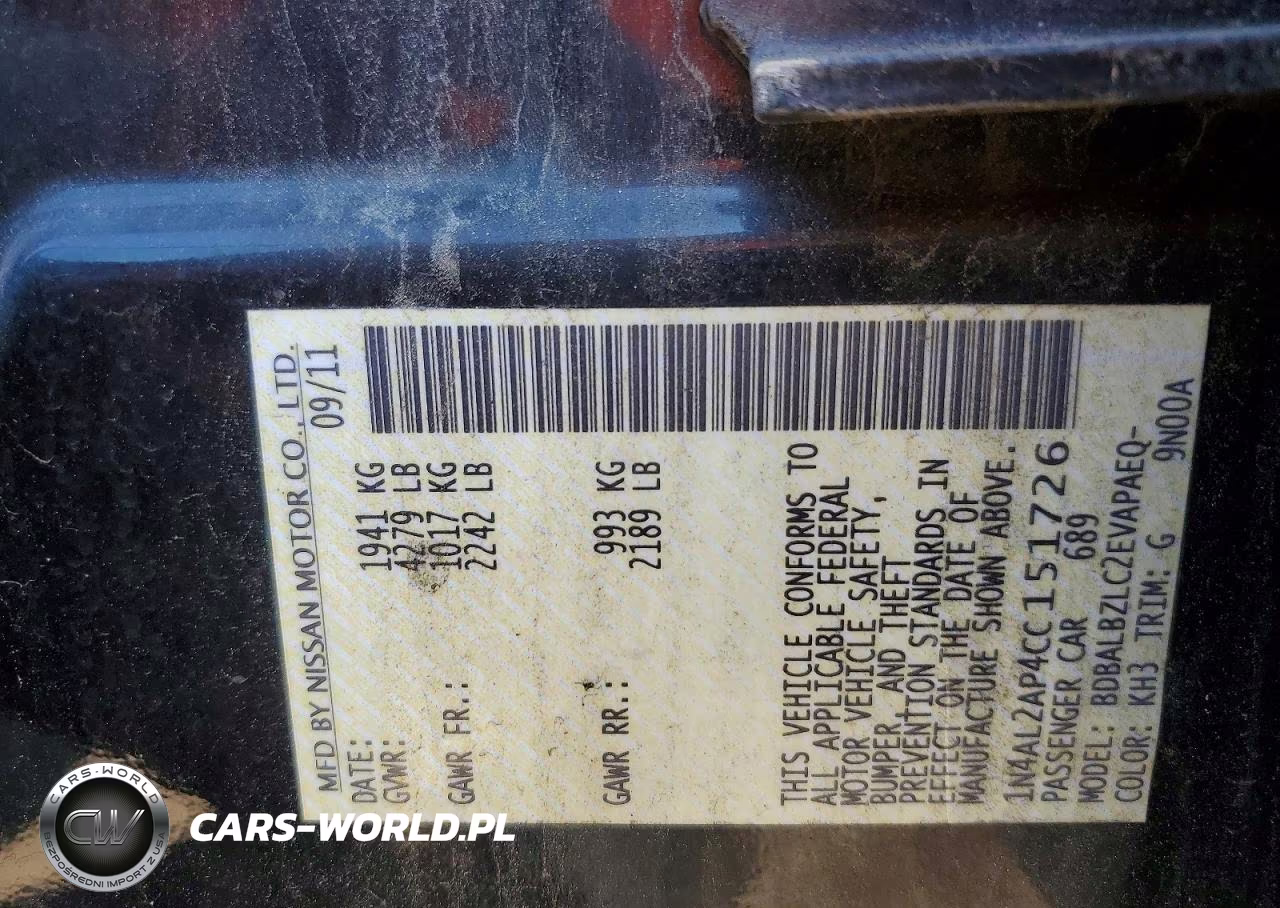 2012 Nissan Altima 2.5 VIN:1N4AL2AP4CC151726 - 12