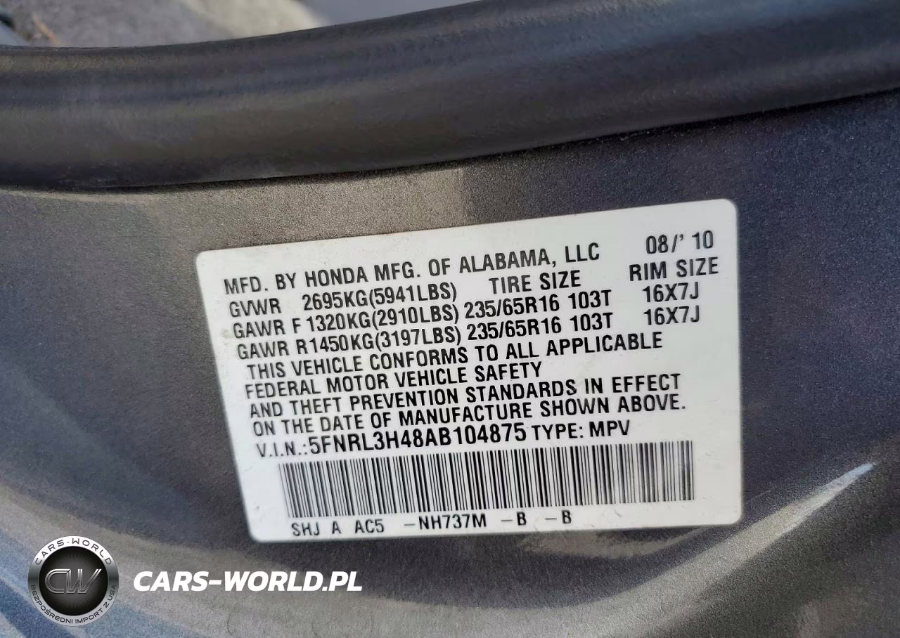 2010 Honda Odyssey Ex VIN:5FNRL3H48AB104875 - 13