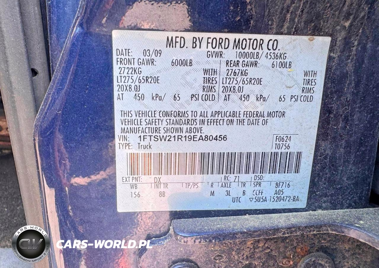 2009 Ford F250 Super VIN:1FTSW21R19EA80456 - 10