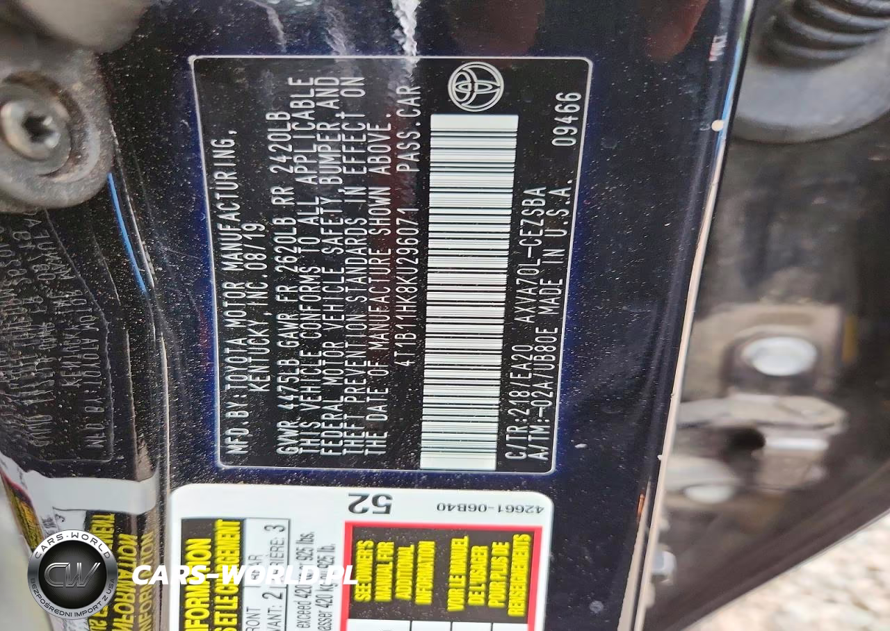 2019 Toyota Camry Se VIN:4T1B11HK8KU296071 - 12