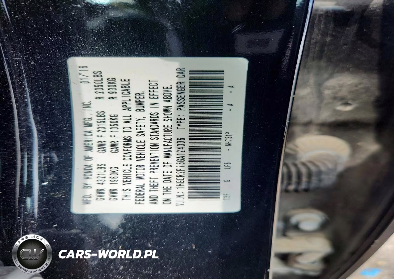 2016 Honda Accord Ex VIN:1HGCR2F75GA124306 - 12