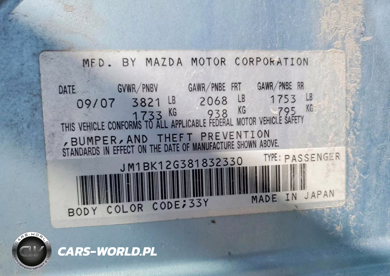 2008 Mazda 3 I VIN:JM1BK12G381832330 - 12