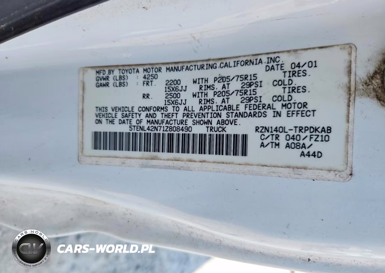 2001 Toyota Tacoma Base VIN:5TENL42N71Z808490 - 12