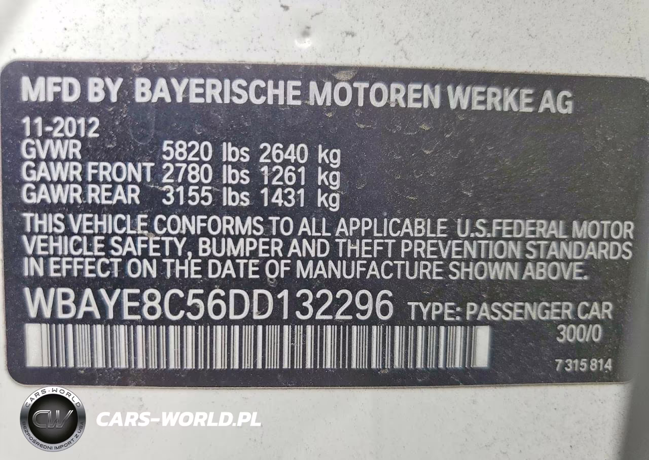 2013 BMW 750 Li VIN:WBAYE8C56DD132296 - 13