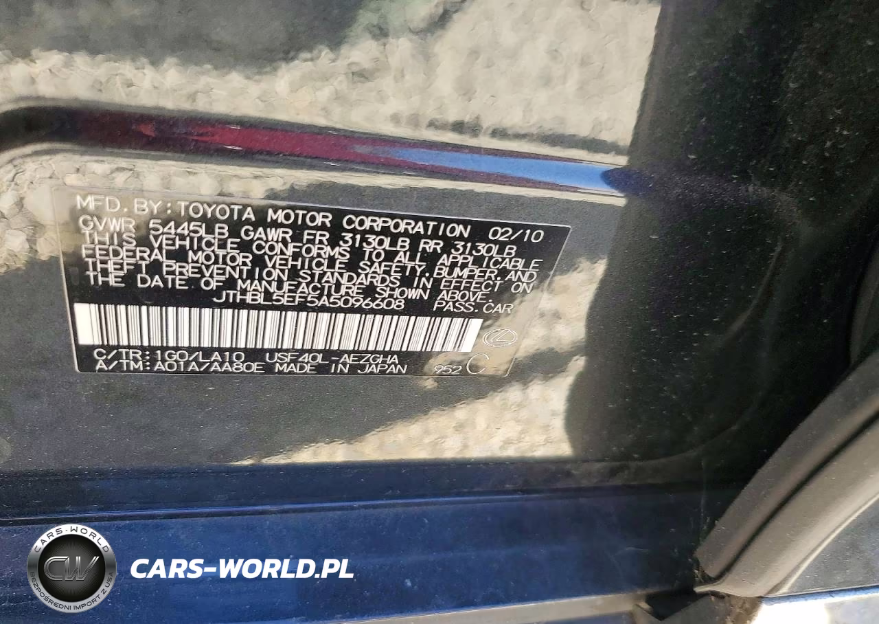 2010 Lexus Ls 460 Base VIN:JTHBL5EF5A5096608 - 12