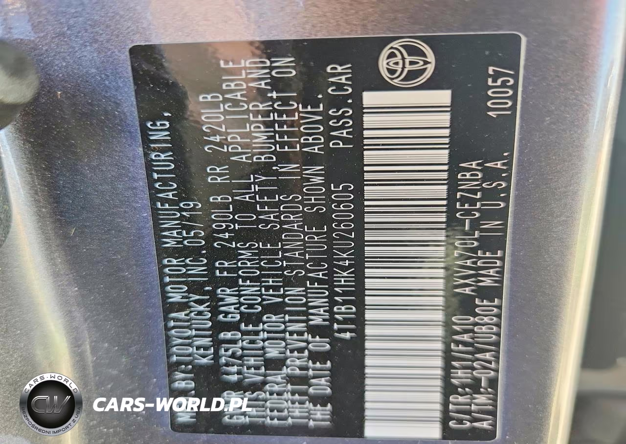 2019 Toyota Camry Le VIN:4T1B11HK4KU260605 - 12