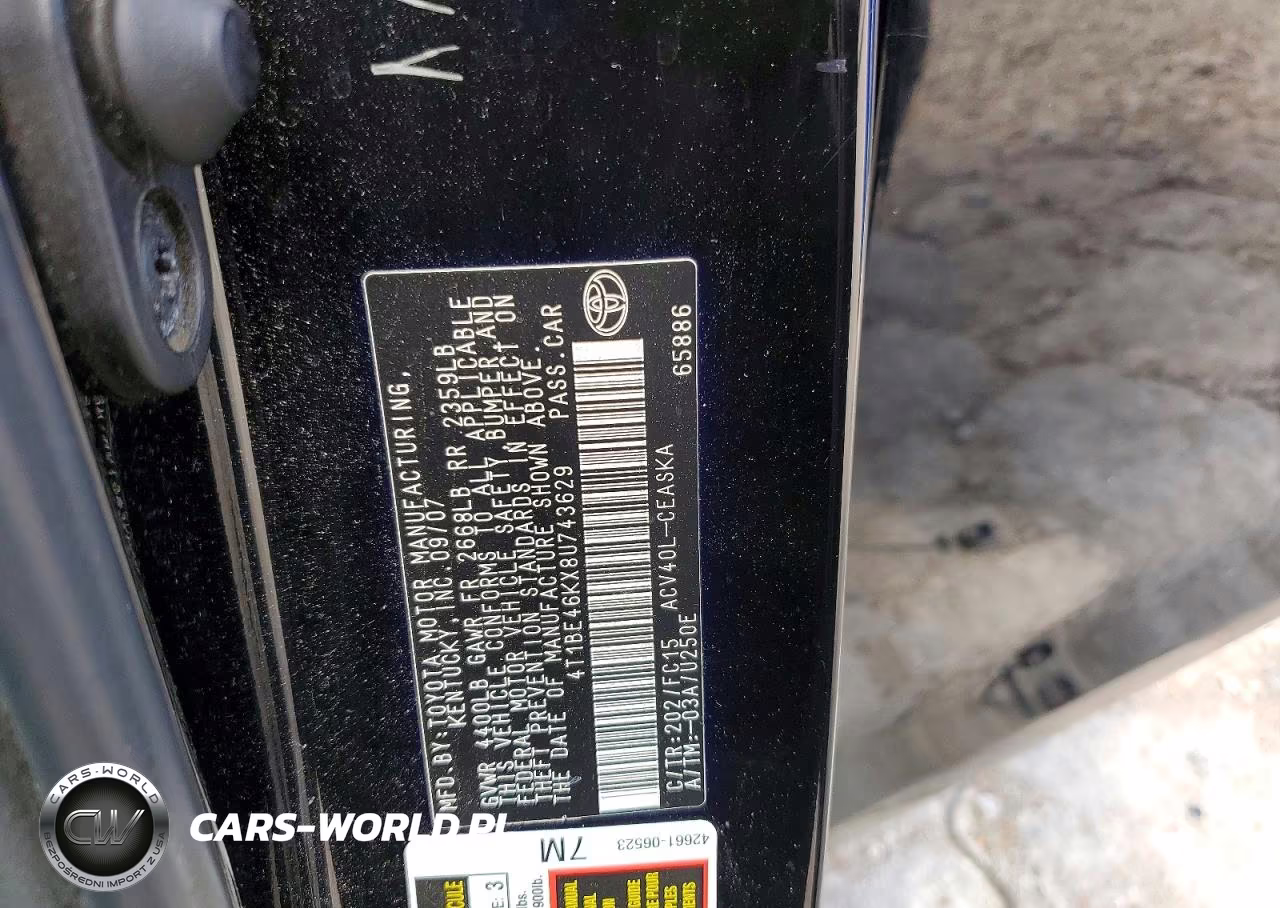 2008 Toyota Camry Se VIN:4T1BE46KX8U743629 - 12