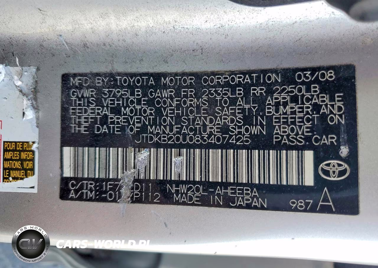 2008 Toyota Prius Base VIN:JTDKB20U083407425 - 12