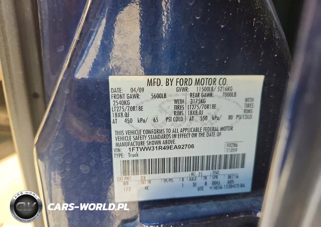 2009 Ford F350 Super Duty VIN:1FTWW31R49EA92706 - 12