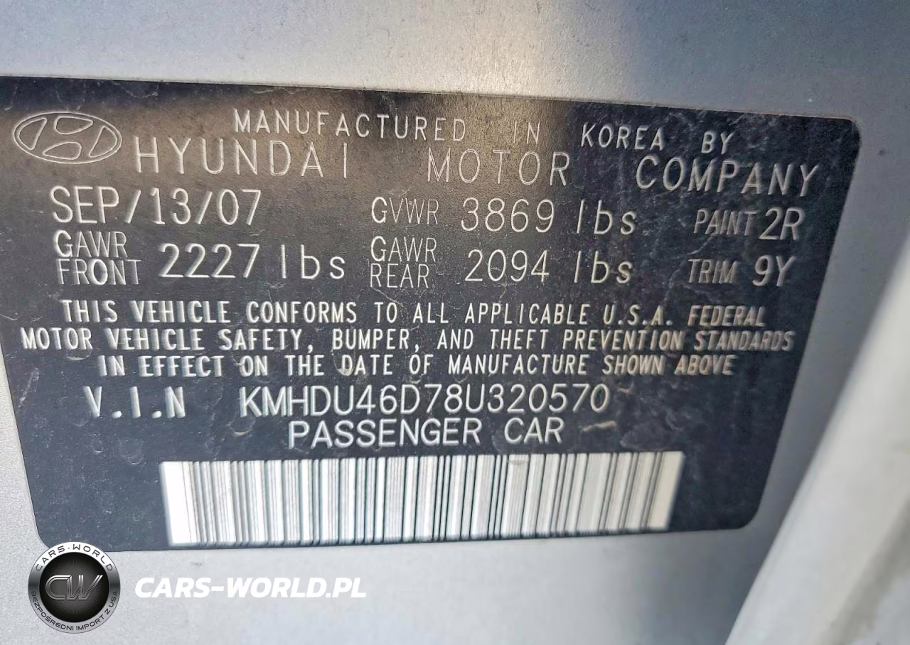 2008 Hyundai Elantra Gls VIN:KMHDU46D78U320570 - 12