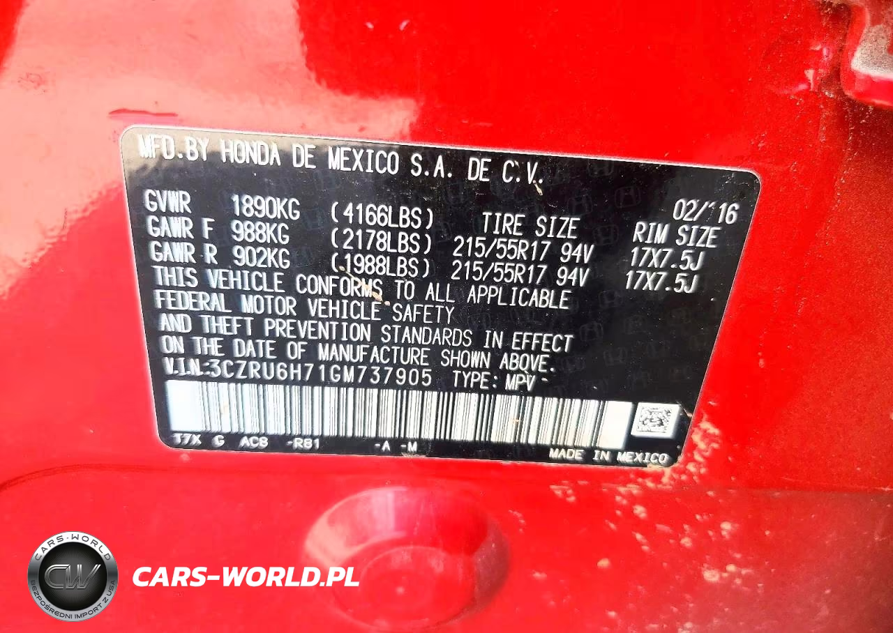 2016 Honda Hr-V Exl VIN:3CZRU6H71GM737905 - 13