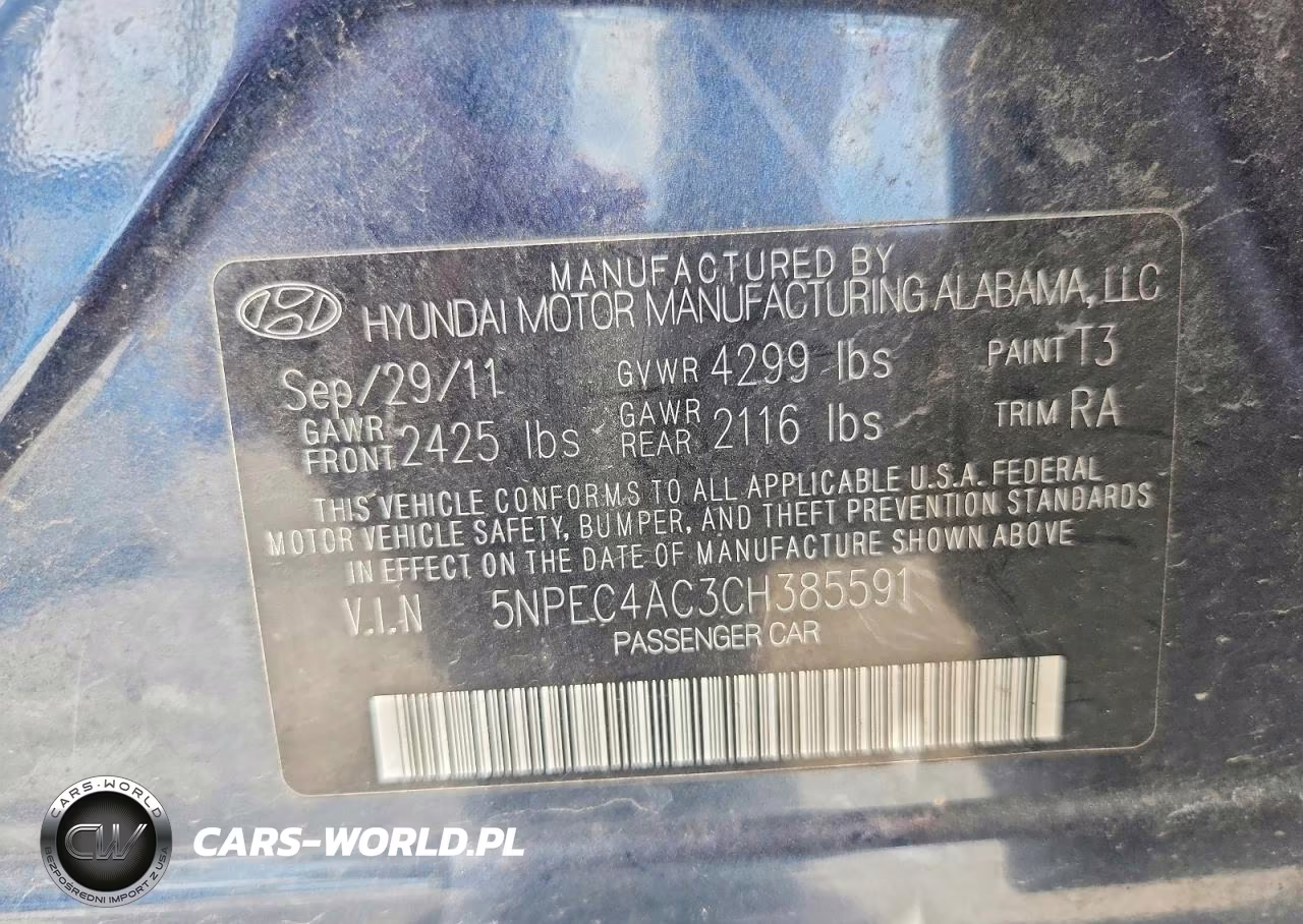 2012 Hyundai Sonata Se VIN:5NPEC4AC3CH385591 - 12