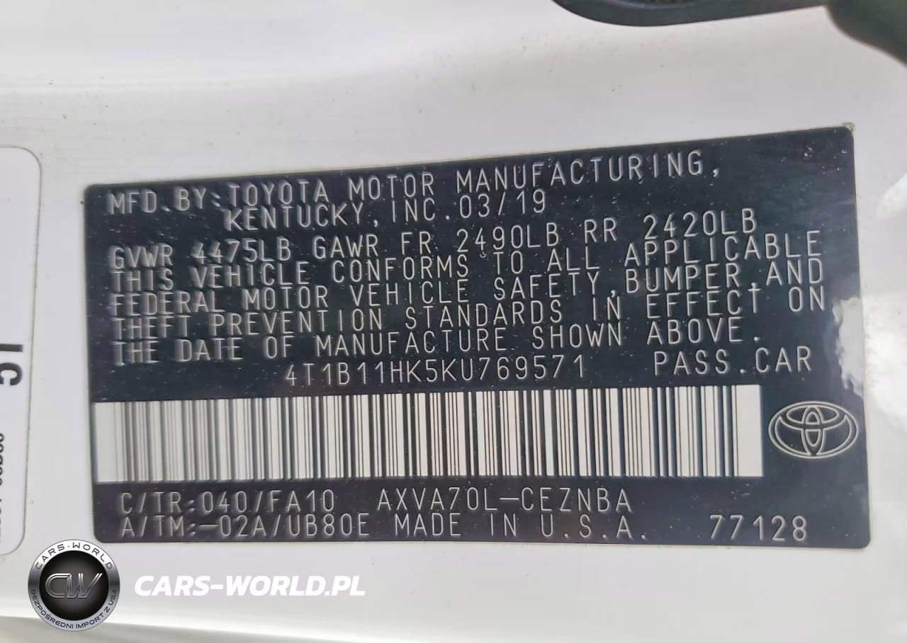 2019 Toyota Camry Le VIN:4T1B11HK5KU769571 - 12