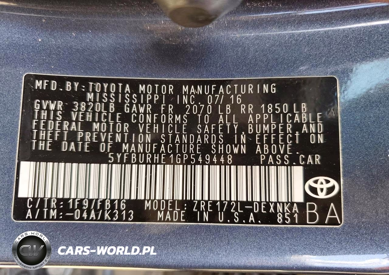 2016 Toyota Corolla Le VIN:5YFBURHE1GP549448 - 12