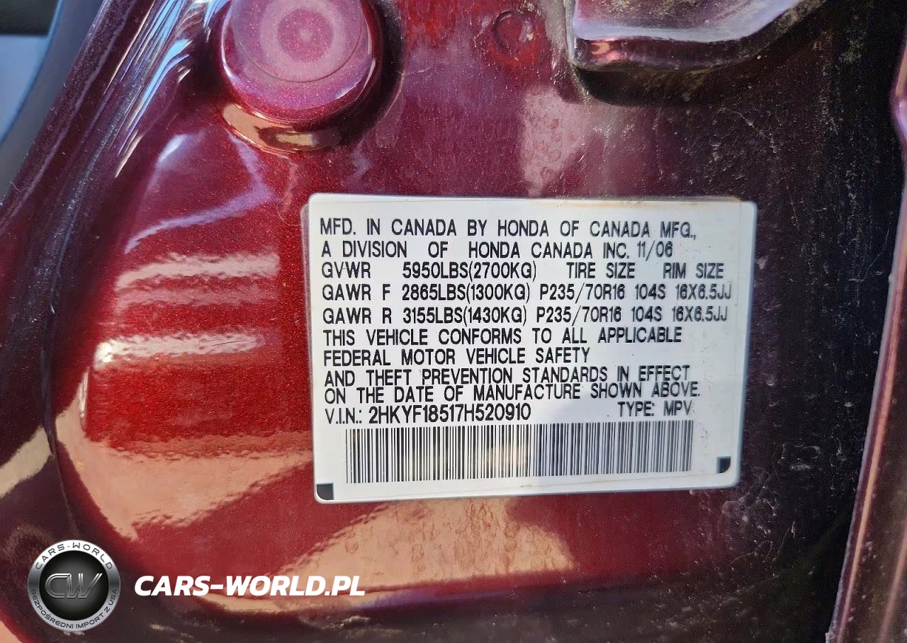 2007 Honda Pilot Exl VIN:2HKYF18517H520910 - 13