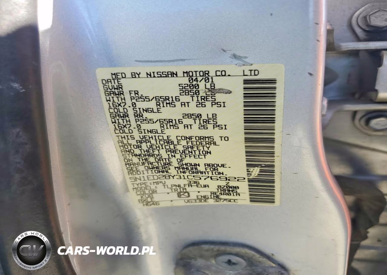2001 Nissan Xterra Xe-V6 VIN:5N1ED28Y31C576922 - 12