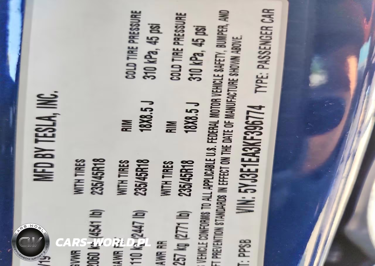 2019 Tesla Model 3 VIN:5YJ3E1EA3KF396774 - 12