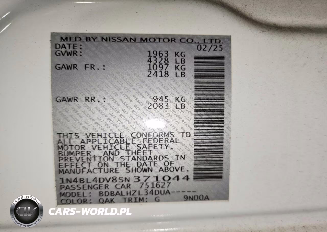 2025 Nissan Altima Sv VIN:1N4BL4DV8SN371044 - 12