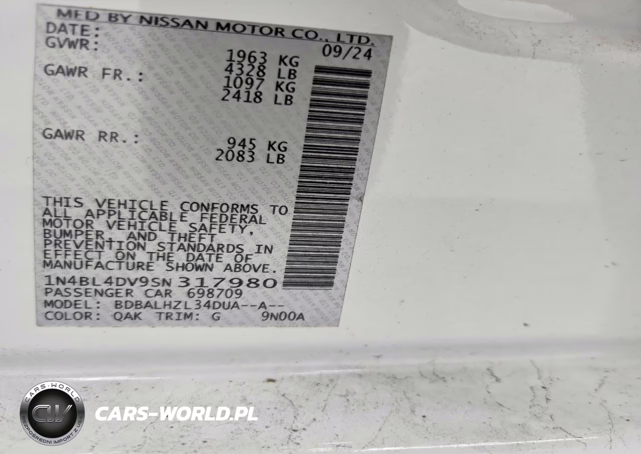 2025 Nissan Altima Sv VIN:1N4BL4DV9SN317980 - 13