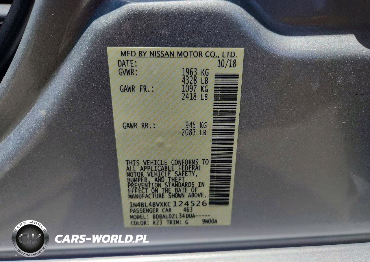 2019 Nissan Altima S VIN:1N4BL4BVXKC124526 - 12
