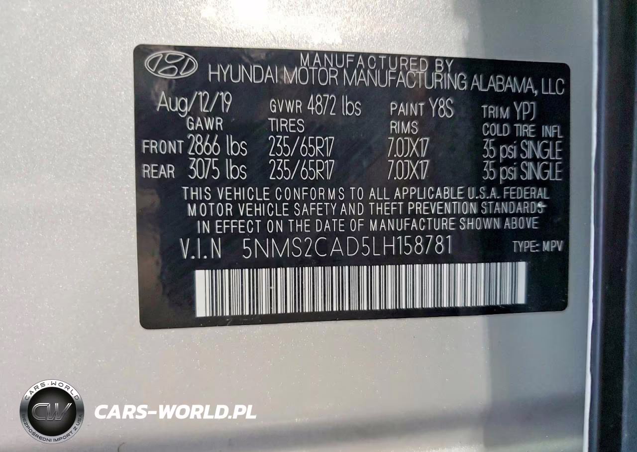 2020 Hyundai Santa Fe Se VIN:5NMS2CAD5LH158781 - 13