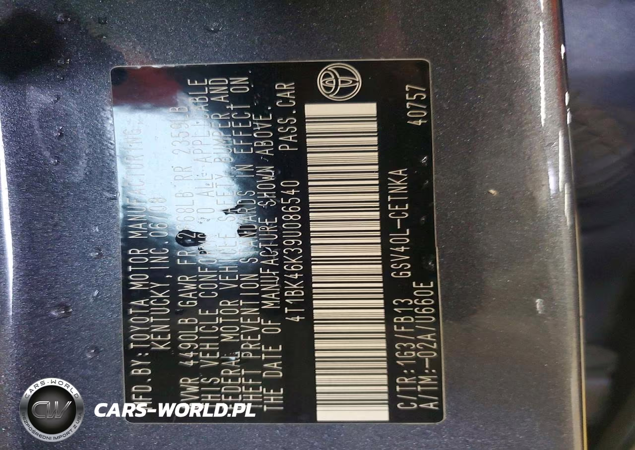 2009 Toyota Camry Le V6 VIN:4T1BK46K39U086540 - 12