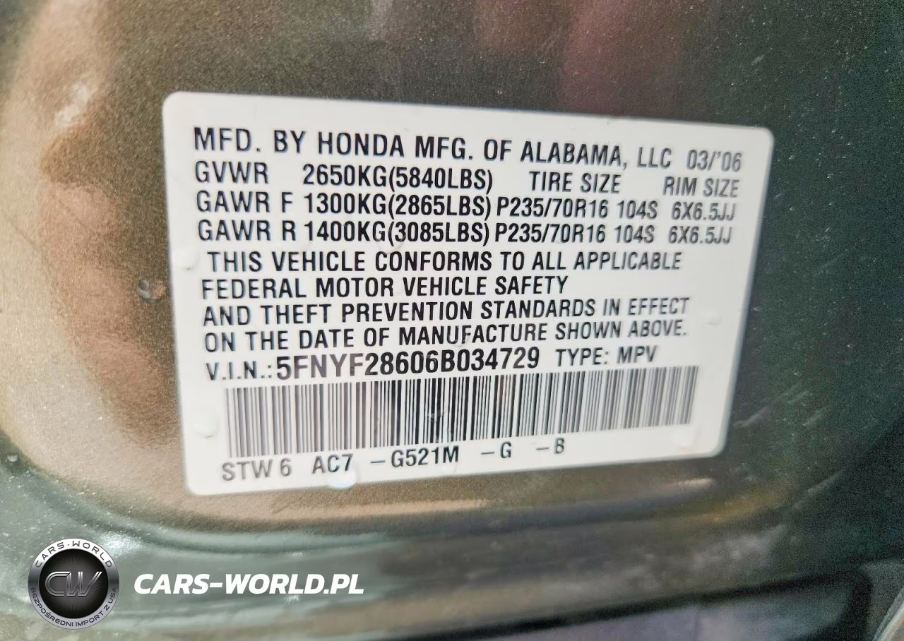 2006 Honda Pilot Ex VIN:5FNYF28606B034729 - 14