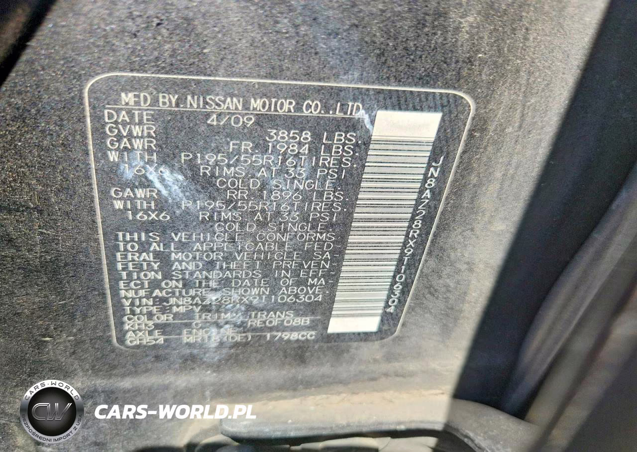2009 Nissan Cube 1.8 VIN:JN8AZ28RX9T106304 - 12