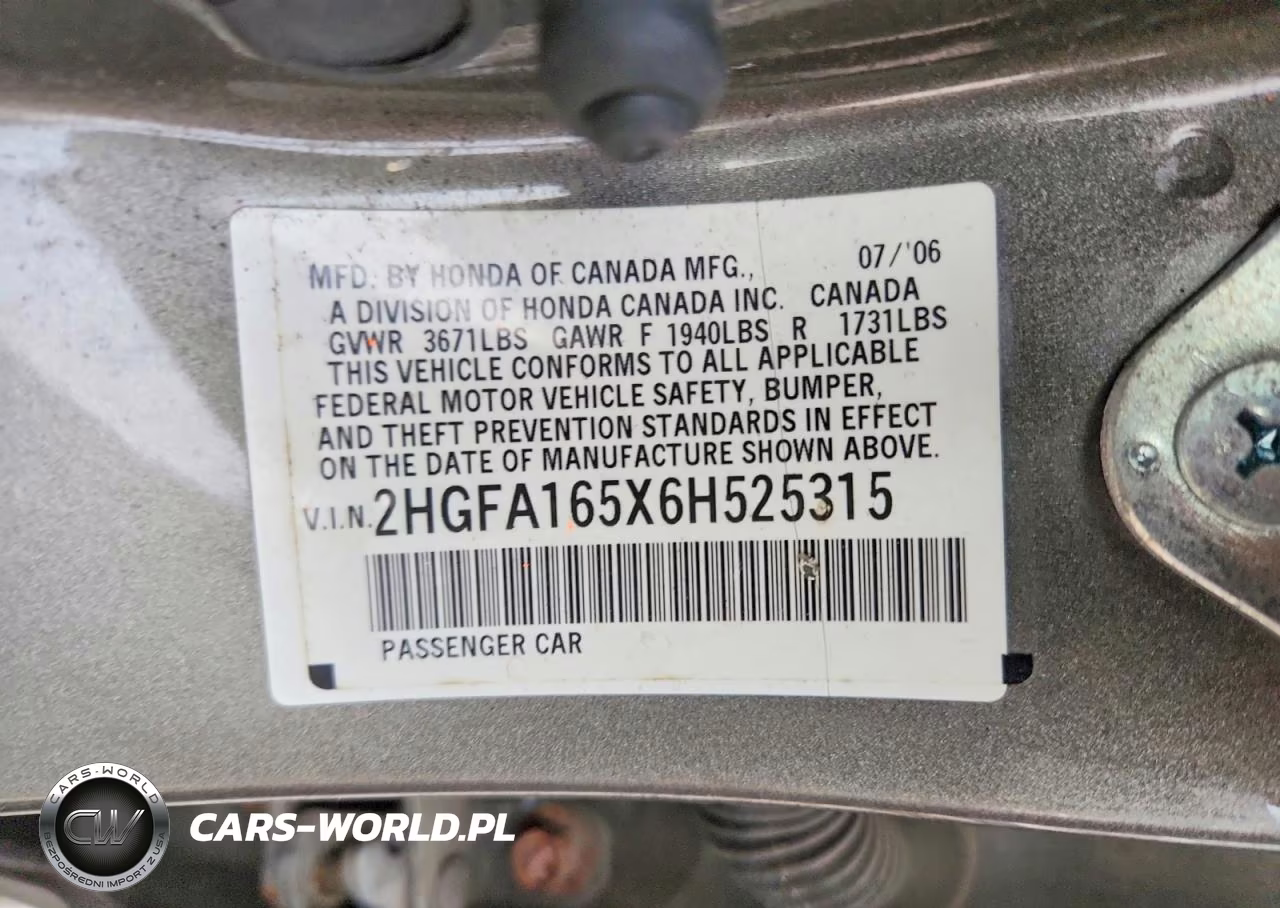 2006 Honda Civic Lx VIN:2HGFA165X6H525315 - 12