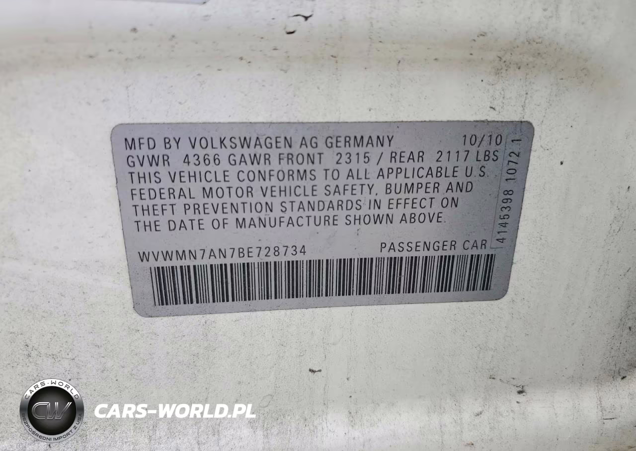 2011 Volkswagen Cc Sport VIN:WVWMN7AN7BE728734 - 12
