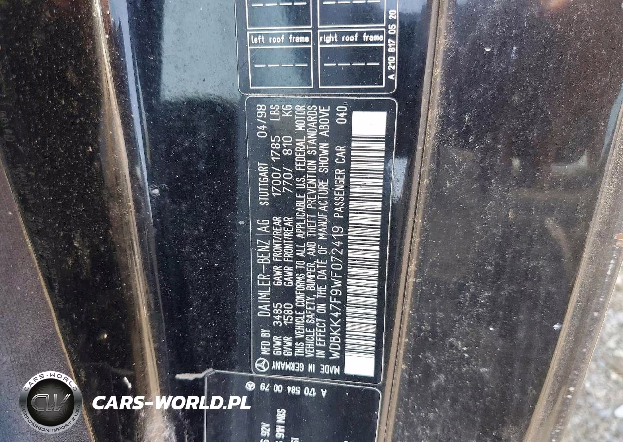 1998 Mercedes-Benz Slk 230 Kompressor VIN:WDBKK47F9WF072419 - 12