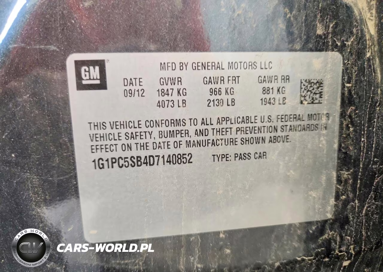 2013 Chevrolet Cruze Lt VIN:1G1PC5SB4D7140852 - 13