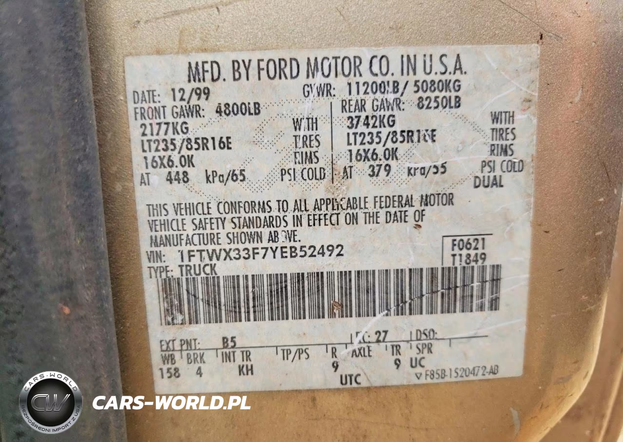 2000 Ford F350 Super Duty VIN:1FTWX33F7YEB52492 - 12