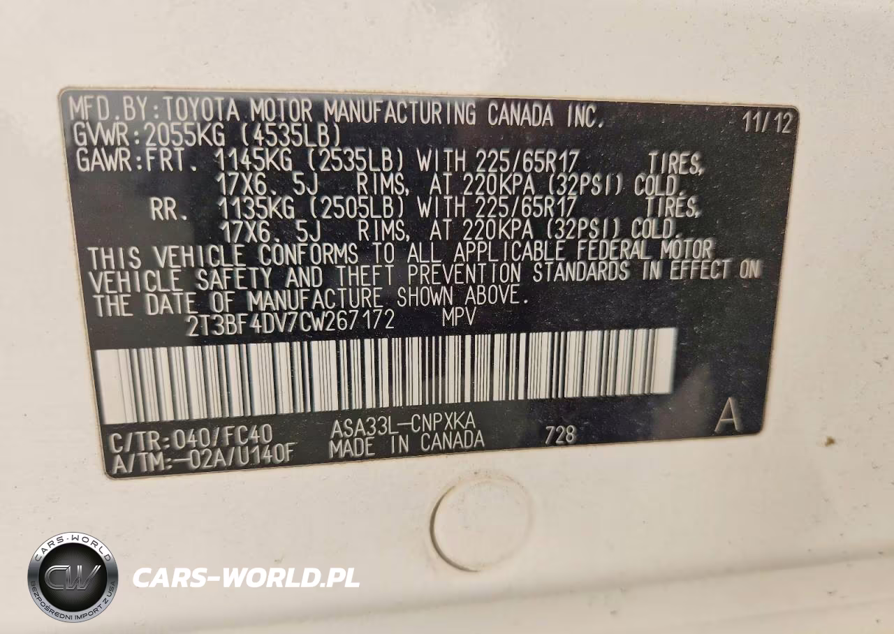 2012 Toyota Rav4 Base VIN:2T3BF4DV7CW267172 - 13