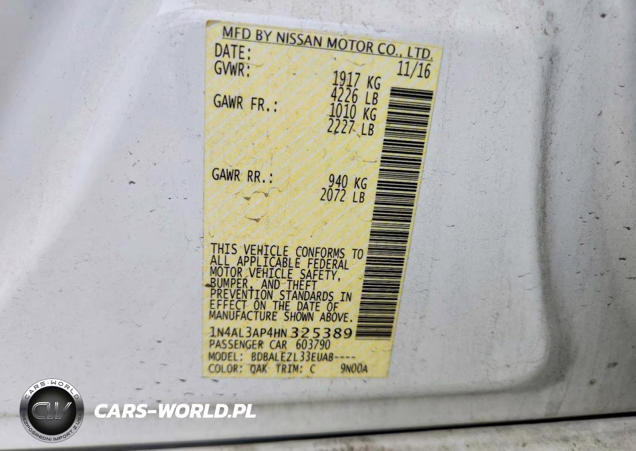 2017 Nissan Altima 2.5 S VIN:1N4AL3AP4HN325389 - 12