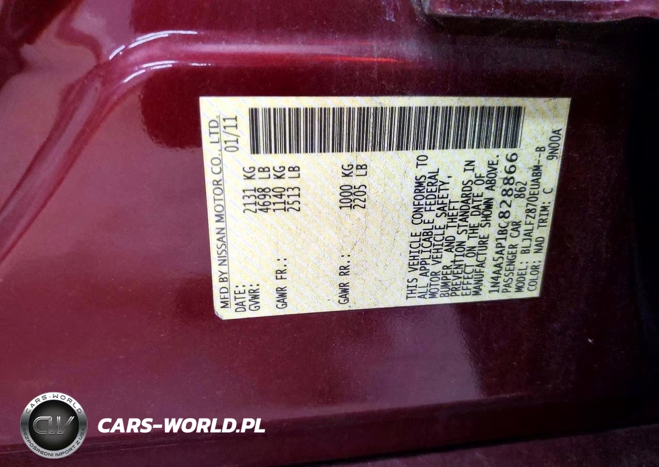2011 Nissan Maxima 3.5 S VIN:1N4AA5AP1BC828866 - 12
