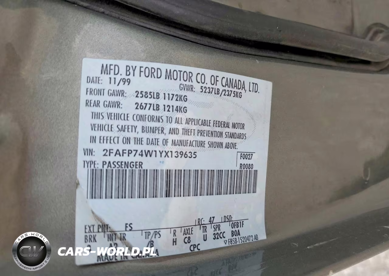 2000 Ford Crown Victoria Lx VIN:2FAFP74W1YX139635 - 12
