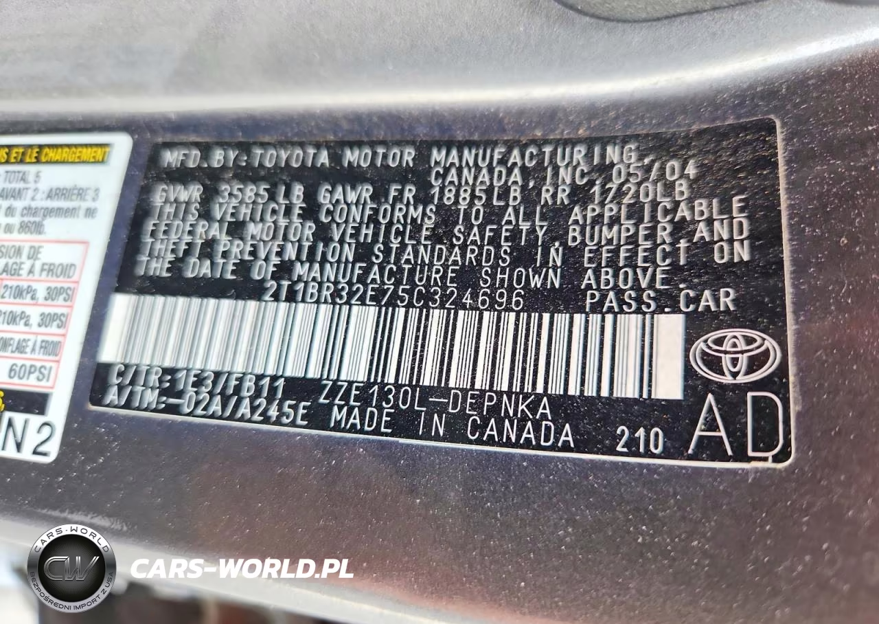 2005 Toyota Corolla Le VIN:2T1BR32E75C324696 - 12