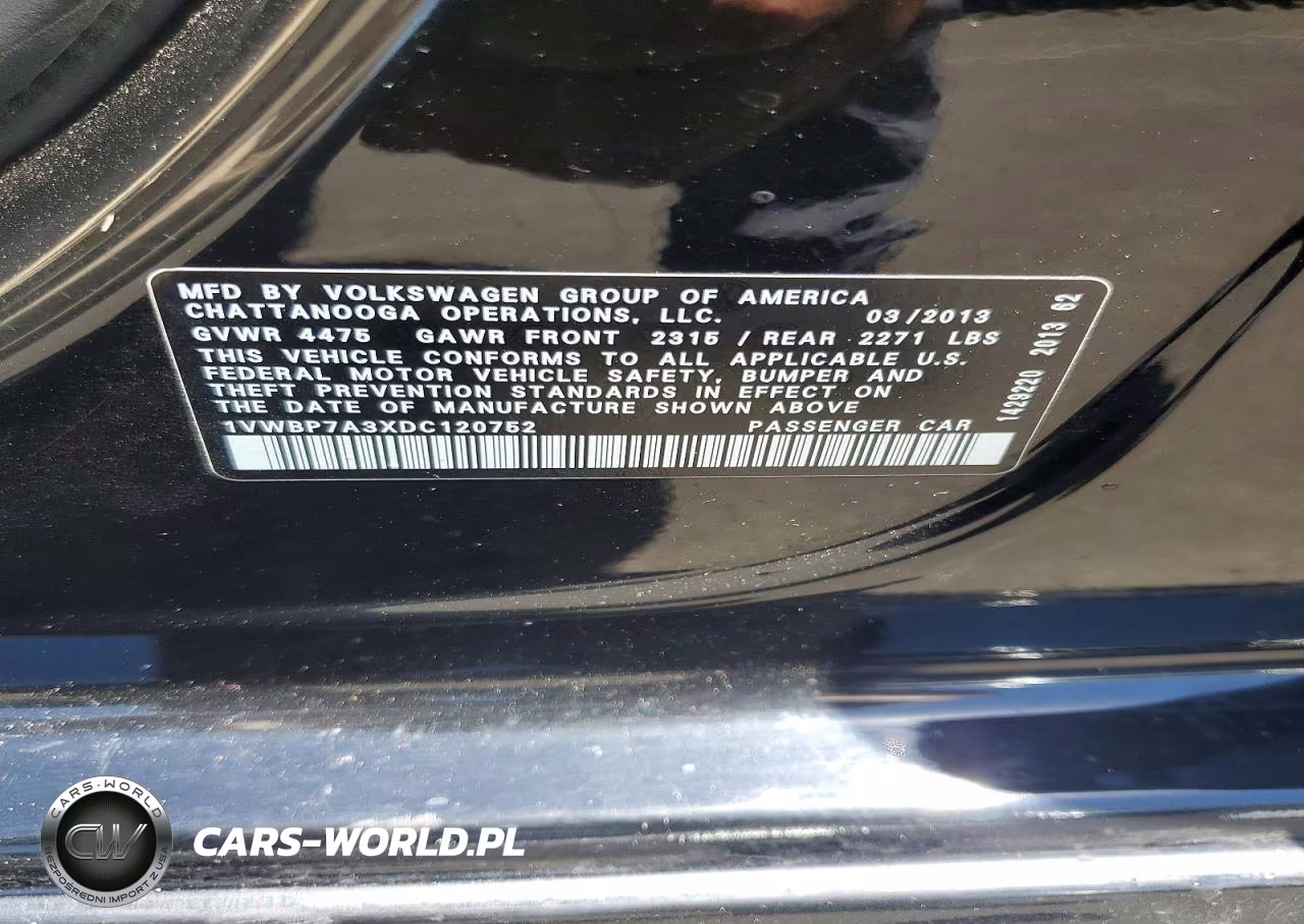 2013 Volkswagen Passat Se VIN:1VWBP7A3XDC120752 - 12