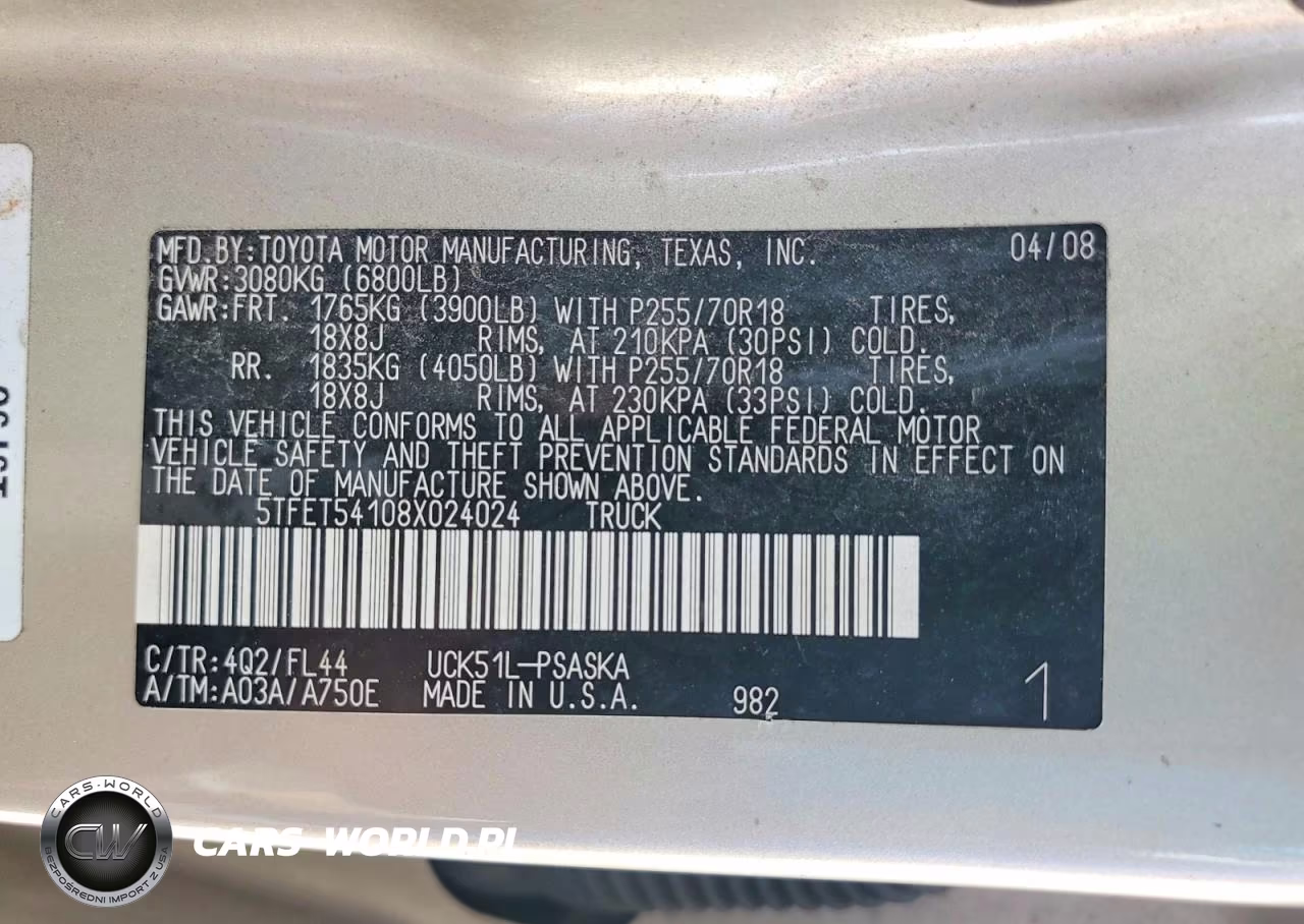 2008 Toyota Tundra Grade VIN:5TFET54108X024024 - 12