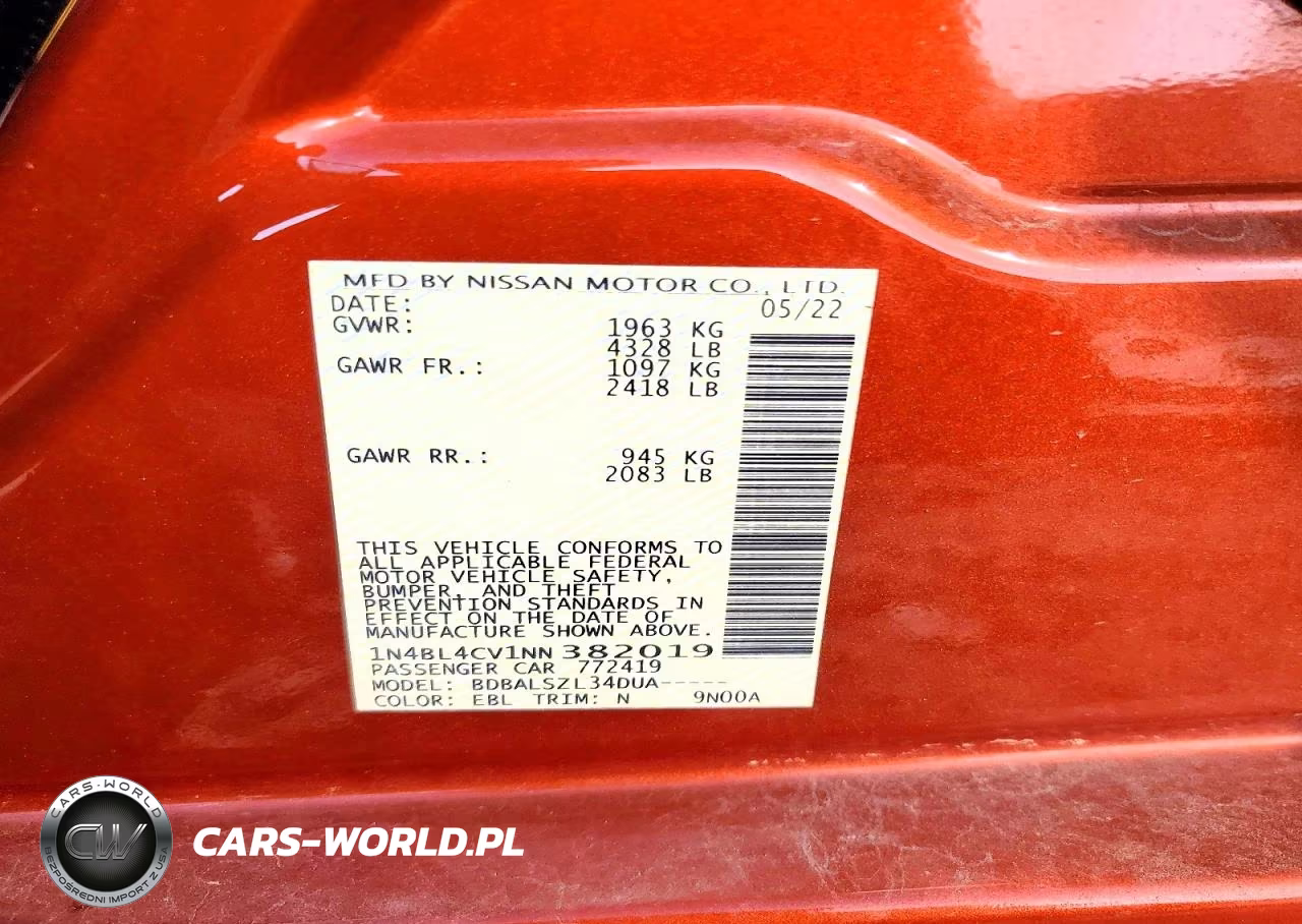 2022 Nissan Altima Sr VIN:1N4BL4CV1NN382019 - 12