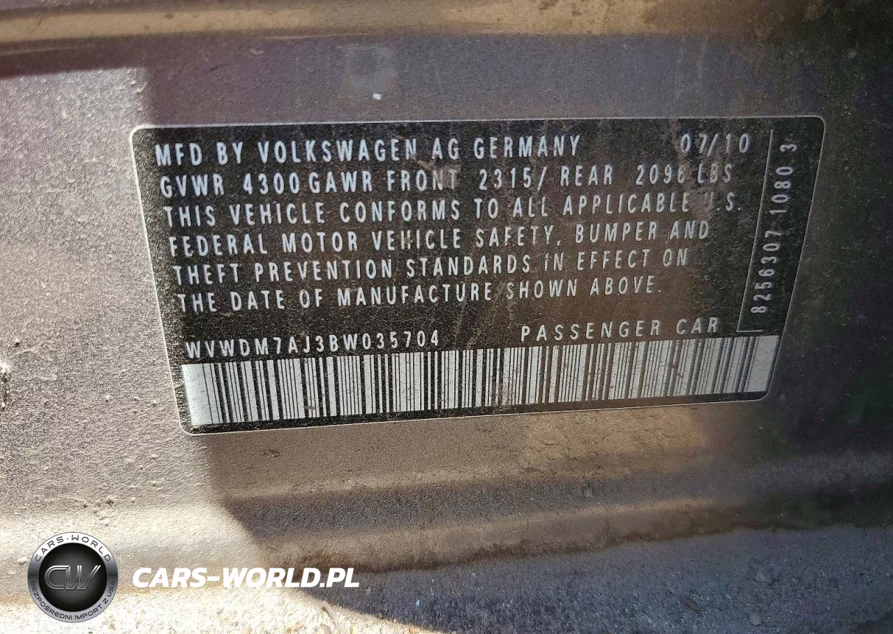 2011 Volkswagen Golf VIN:WVWDM7AJ3BW035704 - 12