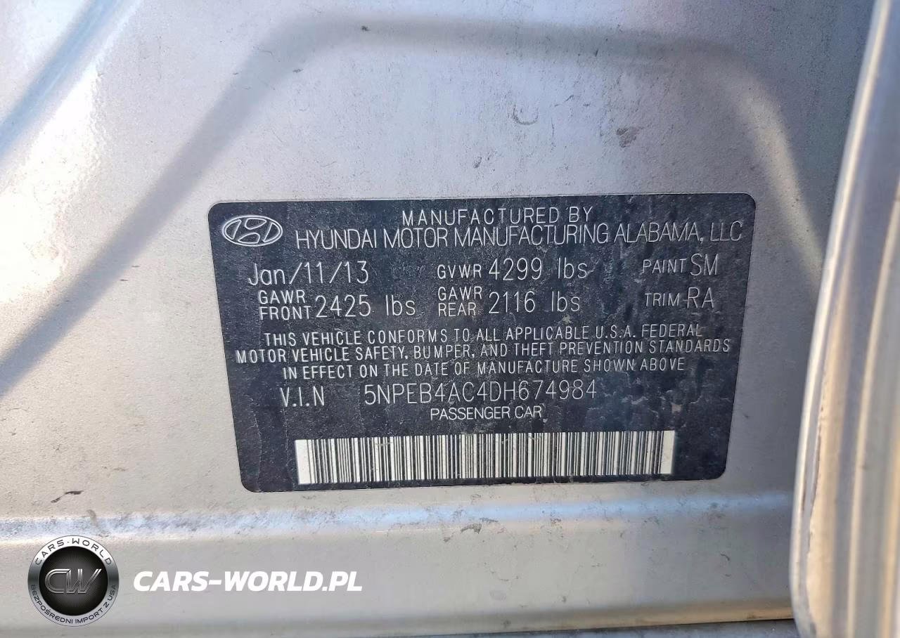 2013 Hyundai Sonata Gls VIN:5NPEB4AC4DH674984 - 13