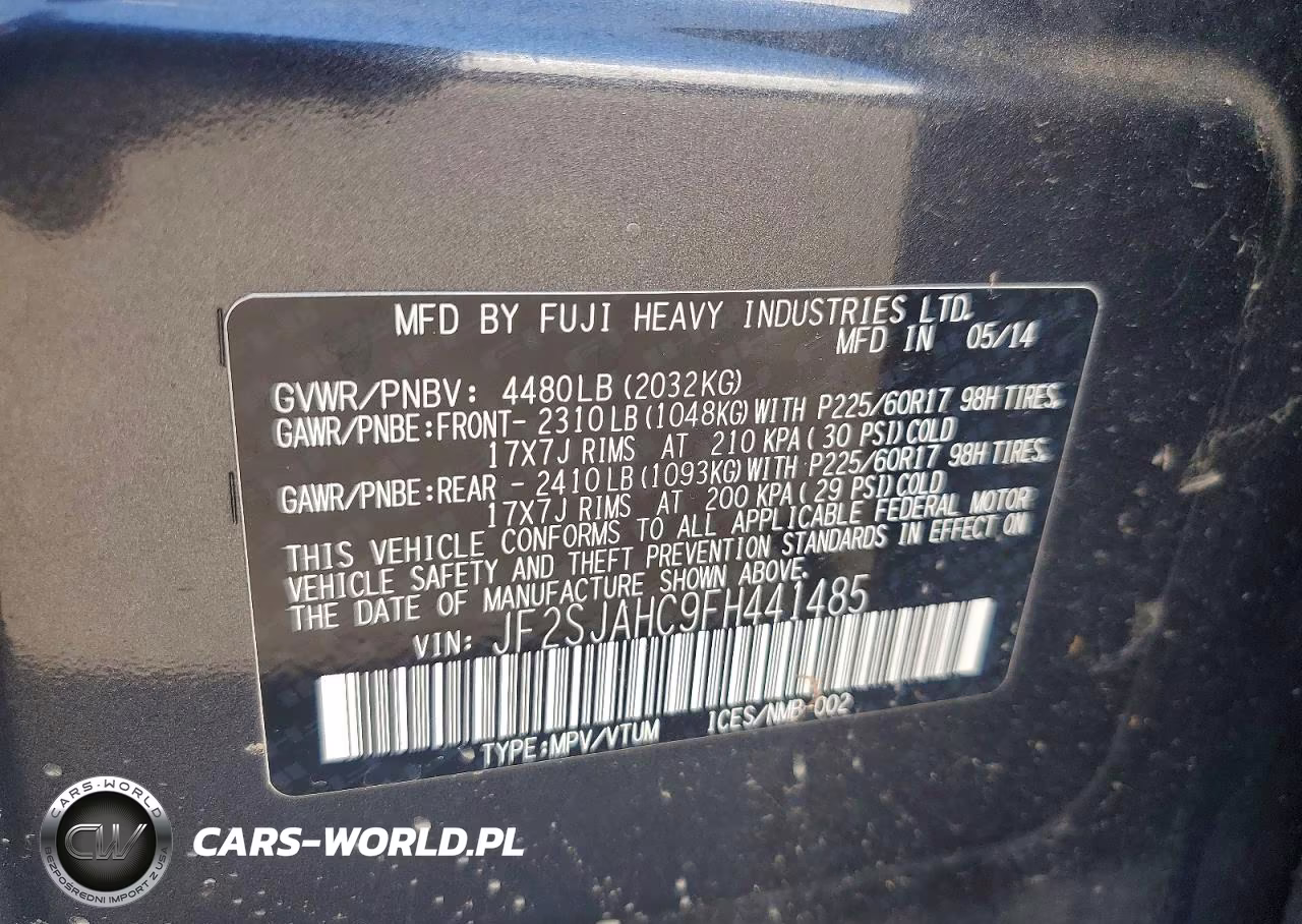 2015 Subaru Forester 2.5I Limited VIN:JF2SJAHC9FH441485 - 12