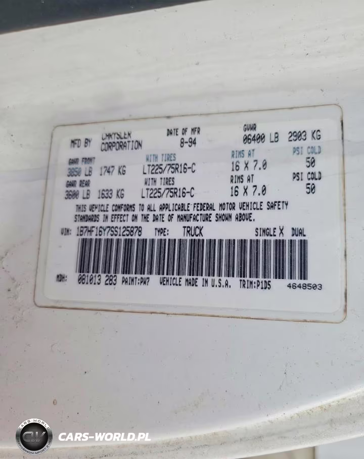 1995 Dodge Ram 1500 VIN:1B7HF16Y7SS125878 - 12